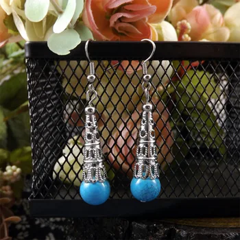 

Fashion Tibetan Silver Earrings Resin Beads Eardrop Dangler Drop Earrings Women Ear Accessories Handmade Jewelry