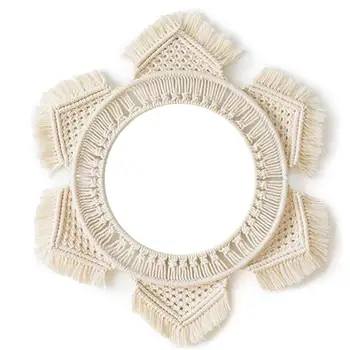 

Macrame Tapestry Decorative Mirror Wall Hanging Decorations Bohemia Handcraft Tassel Tapestry Background Wall Boho Decor Home