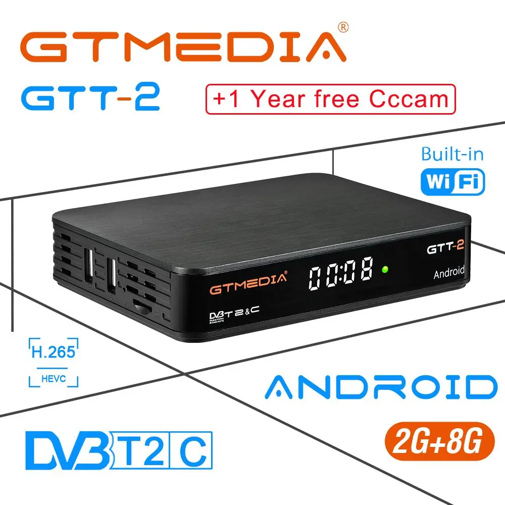 FREESAT gtmedia GTT2 Android 6,0 tv BOX DVB-S2/T2/Cable/ISDBT/ATSC-C Amlogic S905D 2 Гб ram 8 Гб rom+ 1 год бесплатно CCcam подарок IP tv