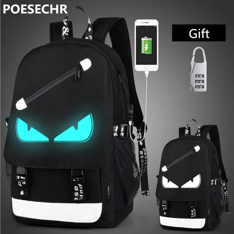

POESECHR Men USB port Backpack waterproof male chest bag set College bags Women shoulder travel backpack high School Bags