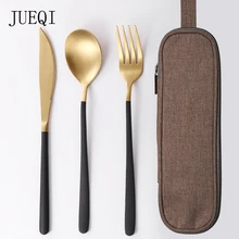 JueQi походный набор посуды столовые приборы 304 нержавеющая сталь Палочки для еды посуда кухонная посуда включает нож вилка чайные ложки мешок