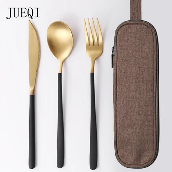 

JueQi Camping Dinnerware Set Cutlery 304 Stainless Steel Chopsticks Utensils Kitchen Tableware include Knife Fork TeaSpoons Bag