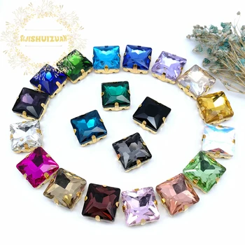 

Classic style Mix color Glass Crystal sew on rhinestones with gold claw Diy wedding dress accessories free shipping
