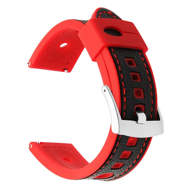 Ремешок для часов из натуральной кожи и силиконовой резины 22 мм для Casio Seiko Citizen Fossil Nixon, ремешок с пряжкой из нержавеющей стали - Цвет ремешка: Red S