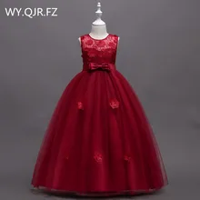 BH591J# цвет красного вина пузырь юбка принцессы для сцены для девочек в цветочек платья Длинные Свадебная вечеринка платье для выпускного вечера ; детская одежда