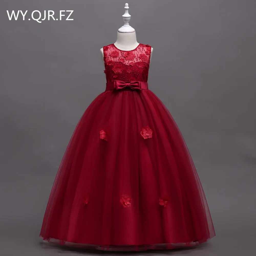 

BH591J#Wine Red Bubble skirt Princess performance Flower Girl Dresses long wedding party prom dress wholesale children's clothes