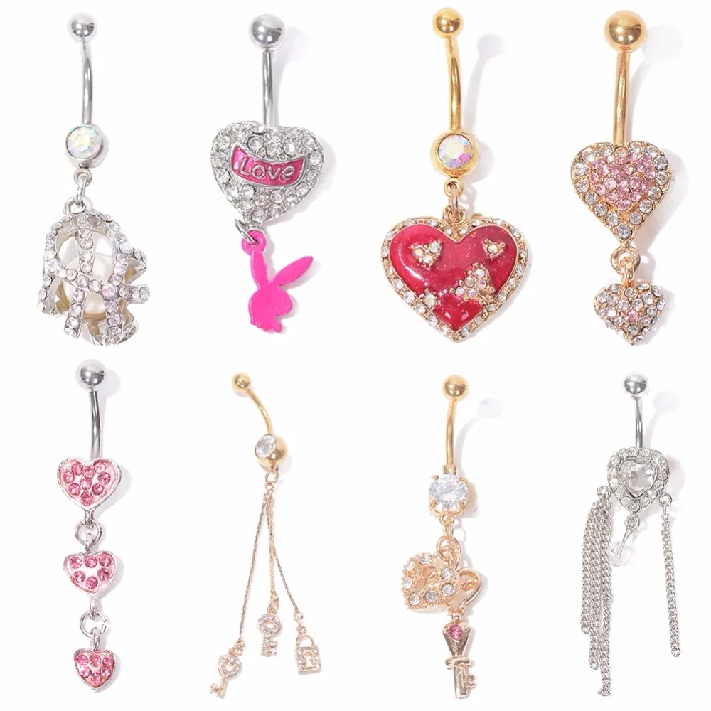 1pc Charming Belly Button Rings Surgical Steel Heart Shape Tassel