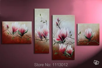 

100% Hand Painted Pink Camellia Flowers Oil Painting On Canvas 4 Pcs Sets Abstract Home Modern Wall Art Decor For Living Room