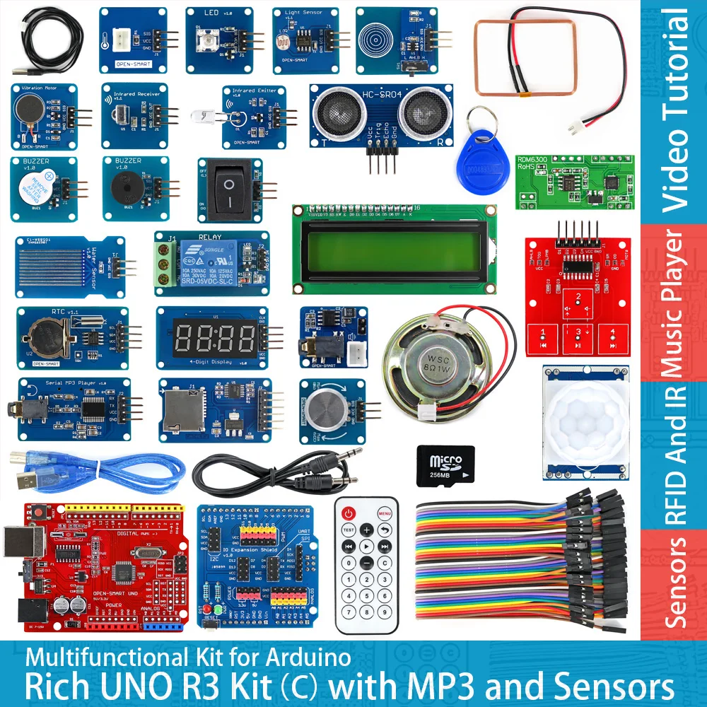 Comprar Kit de módulo de placa de desarrollo rico UNO R3 Atmega328P Compatible con Arduino UNO R3, con Sensor táctil de temperatura MP3 RTC