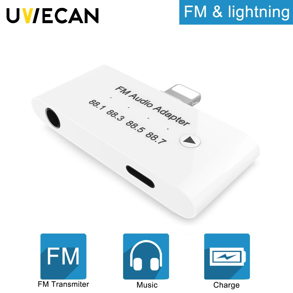 

3 in 1 8 Pin For Lightning to FM Audio Charging Adapter with 3.5 mm Headphone Aux Jack Plug & Play for iPhone X/XS/XR/8P/8/7P/7