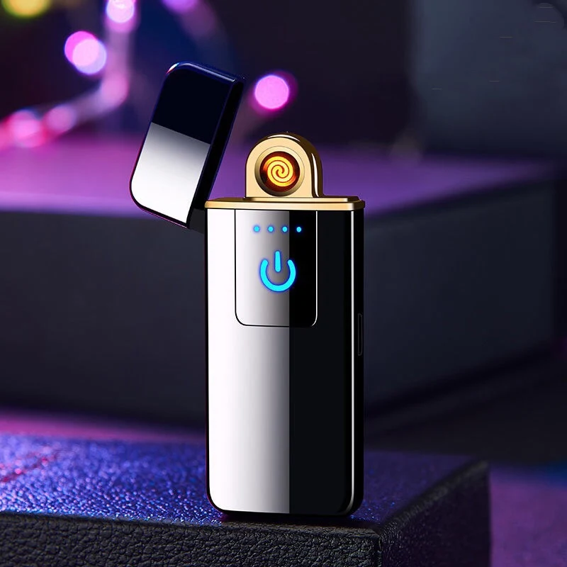 Электронная usb-зажигалка для курения с сенсорным экраном и отпечатком пальца, плазменная зажигалка, Электрический подарок, аксессуары для сигарет - Цвет: Black