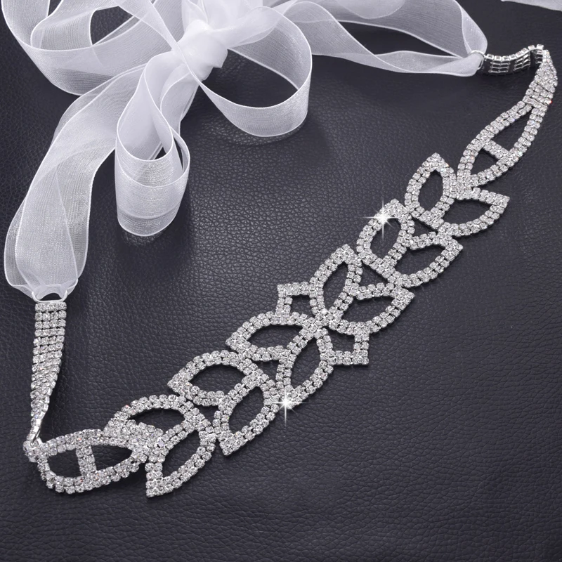 

Crystal Wedding silver Belts Satin Rhinestone Wedding Dress Belt long Accessories for Bridal Ribbon Sash Belt BT-35