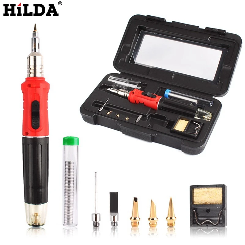 

HILDA 10 in 1 Gas Soldering Iron Set HS-1115K Soldering IronButane Gas Soldering Iron Set 26ml Welding Equipment