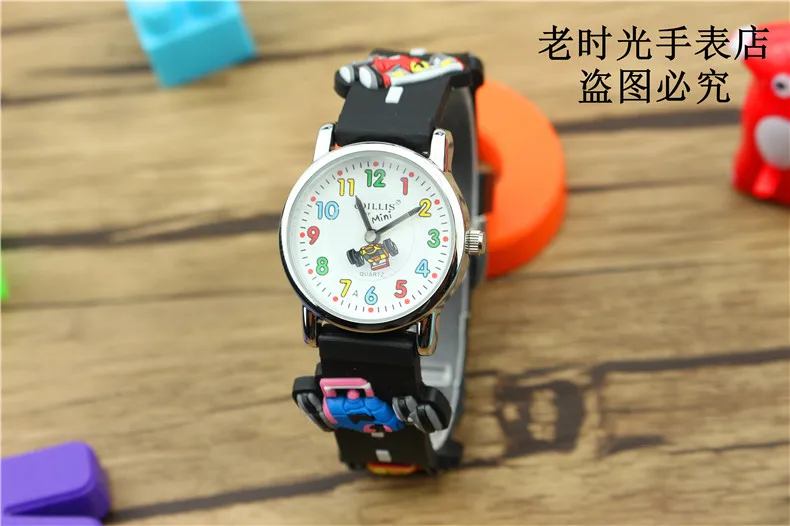 Детская мода кварцевые часы мультфильм 3D Часы яркий Цвет Стильный Аналоговые гоночный автомобиль желе водонепроницаемый Часы