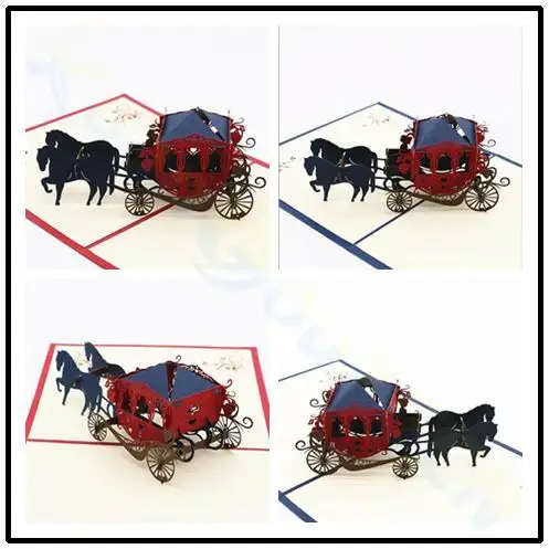 Wedding carriage 3D paper Invitation Card Event wedding greeting card Valentine's Day pop up card Party Invitations Supplies