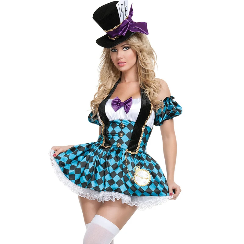 Sexy miss mad hatter ladies fancy dress wonderland fairy tale adults costume