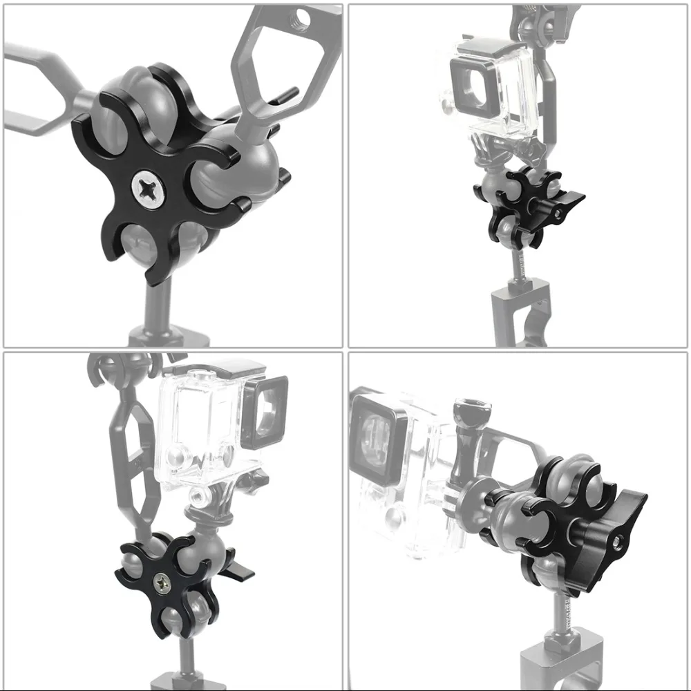 PULUZ тройной Шаровой Зажим с закрытым отверстием для дайвинга кронштейн для камеры с ЧПУ Алюминиевый пружинный фонарик зажим для дайвинга подводная фотография