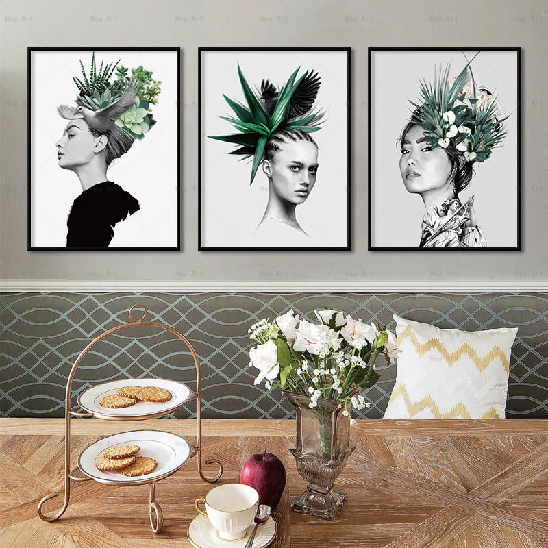 

Modern Prints Flowers Portrait Abstract Poster Wall Art Pictures Print Figure Frameless Canvas Painting for Living Room