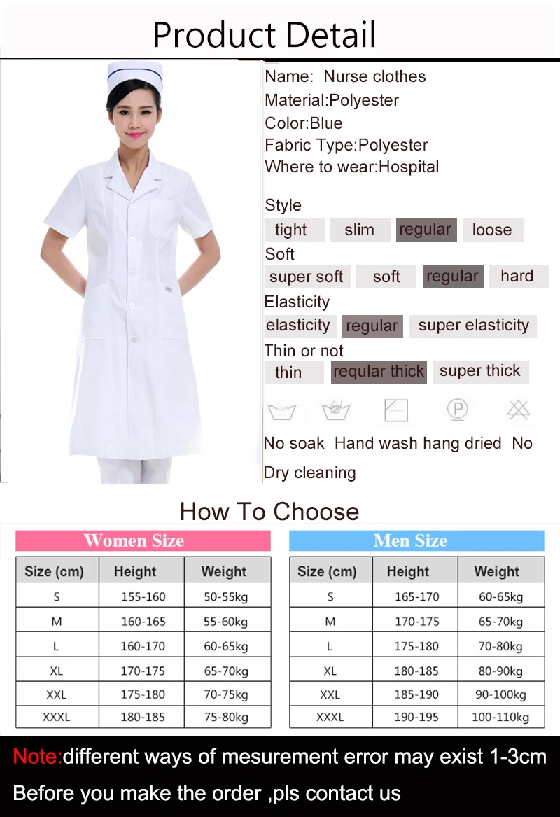 Lengan Panjang Wanita Medis Putih Mantel Pakaian Perawat Layanan