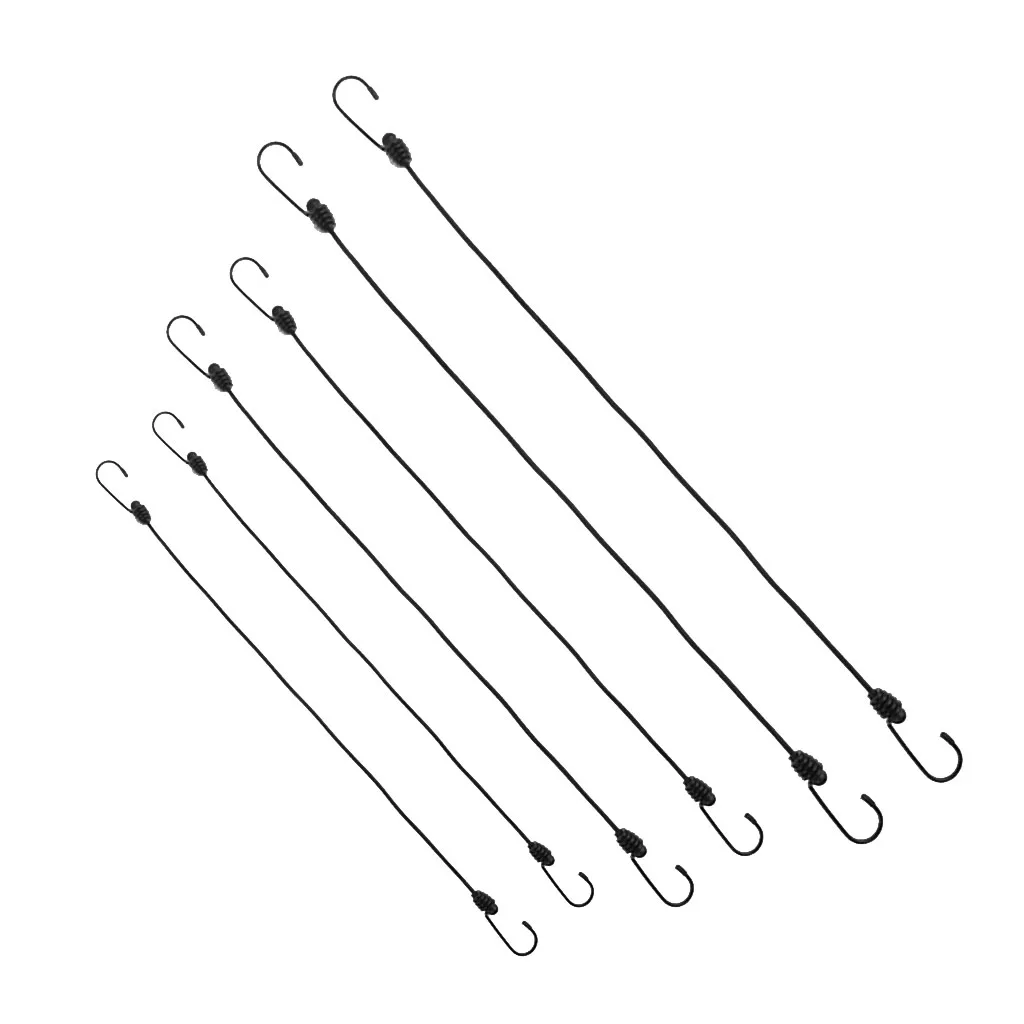 Marine 6 Pcs Black Bungee Cord Tie Down Straps Assortment Set 47cm 60cm & 76cm for Canoe Kayak Inflatable Boat Dinghy Accessory