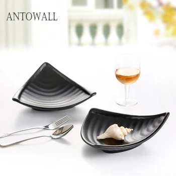 ANTOWALL Fine quality melamine tableware triangular shape pure black plate salad snack fastfood plate dish for KTV/restaurant ANTOWALL Fine quality melamine tableware triangular shape pure black plate salad snack fastfood plate dish for KTV/restaurant