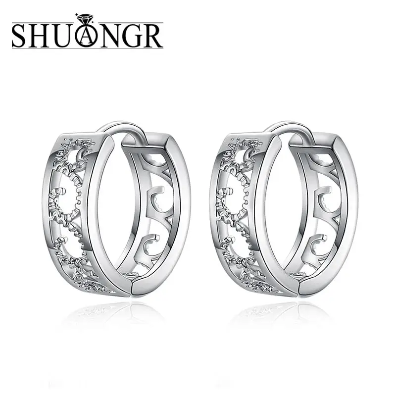 

SHUANGR 1pair Silver Color Earrings New vogue Women Party Jewelry Elegant Hollow Tiny Hoop Earrings TB525