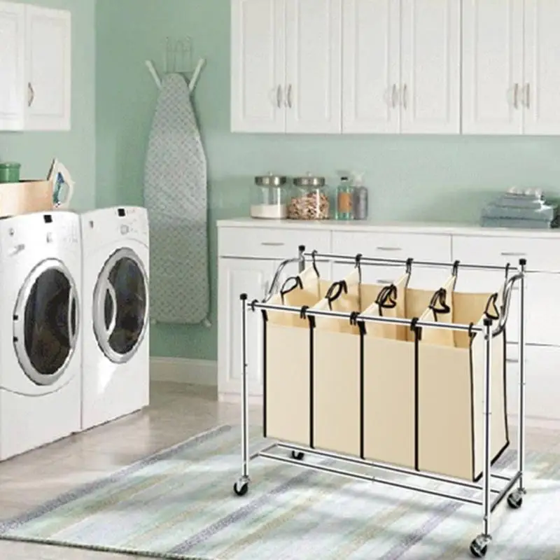 

Laundry Sorter Heavy-Duty Rolling Divided Laundry Hamper Cart with 3/4 Removable Bags Clothing Organizer Basket
