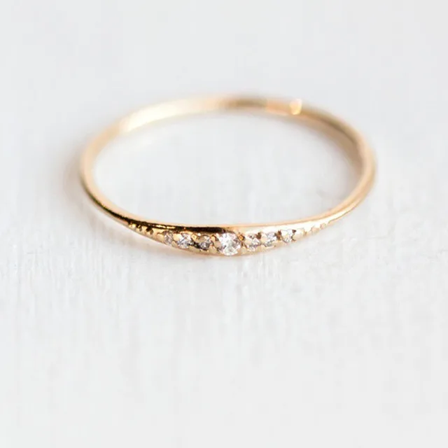 Simple Gold Thin Finger Ring Band With Small Stone Vintage Engagement
