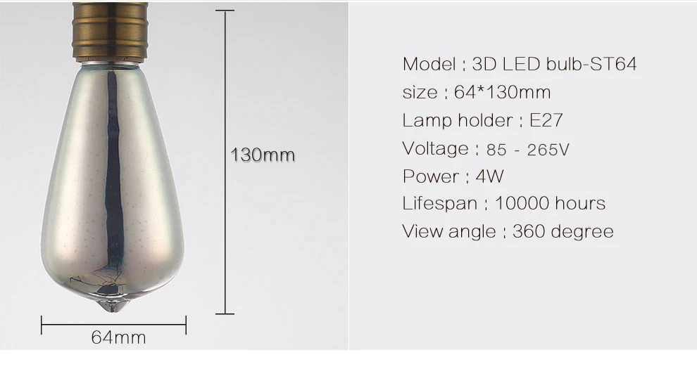 3D Светодиодная лампа Эдисона, ретро красочная E27 AC110V 220V для дома фестиваль Стекло лампада теплый белый рождественские украшения rgb арт светильник лампочка