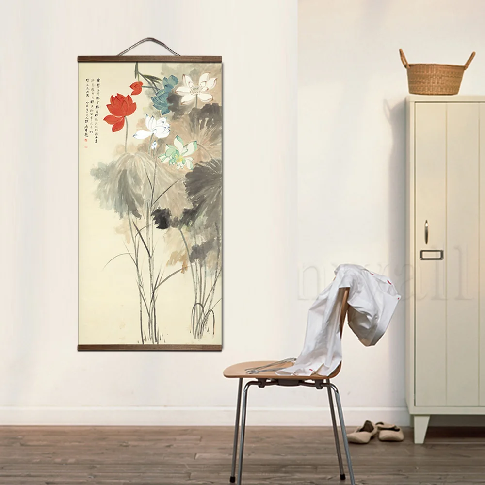 Online Chinesischen stil landschaft Grünen pflanzen leinwand dekorative malerei Shop schlafzimmer wohnzimmer wand kunst massivholz scroll gemälde