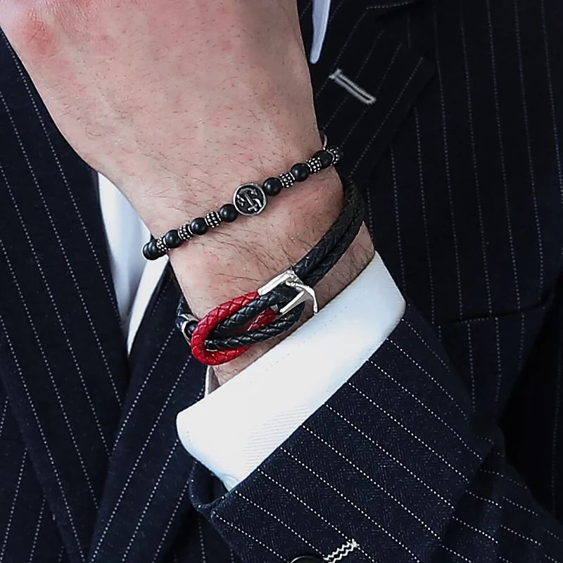 Мужской браслет из натуральной кожи с застежкой якорем|men jewelry|wristband menstainless steel anchor