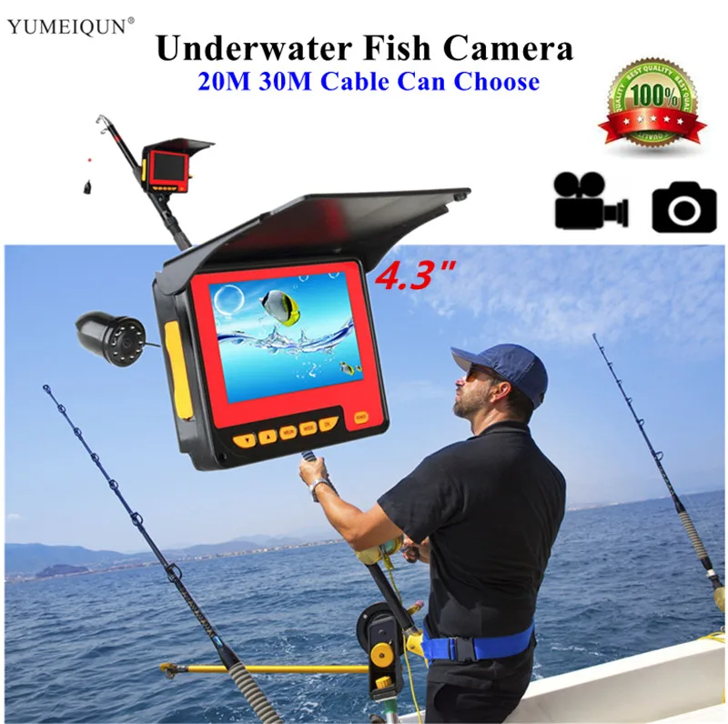 30M 4.3" HD 1000TVL Underwater Fishing Camera IR Fish Finder 150° Fixed on Rod 