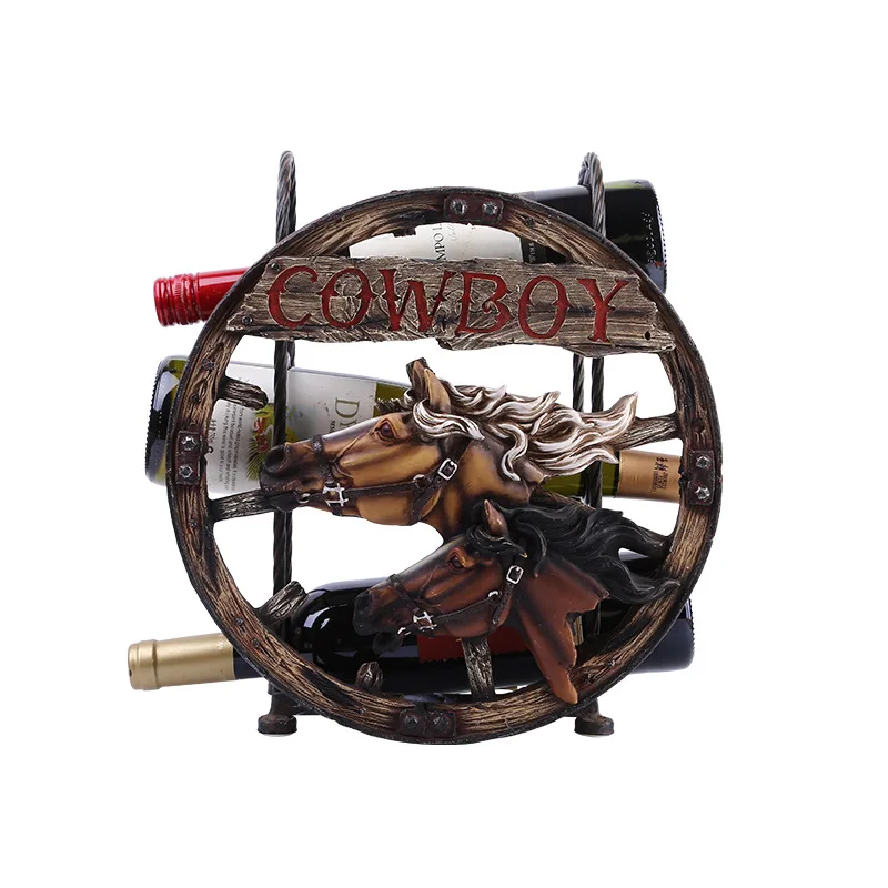 

European and American Creative Horsehead Wine Rack Retro Crafts Handmade Wine Cabinet Red Wine Rack Home Software