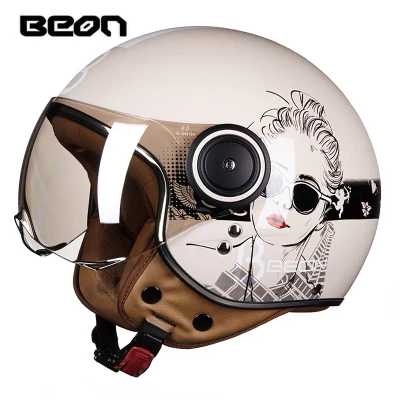 Новые цвета BEON с открытым лицом 3/4 мотоцикл Casco Capacete шлем винтажный Ретро скутер шлем - Цвет: light pink girl