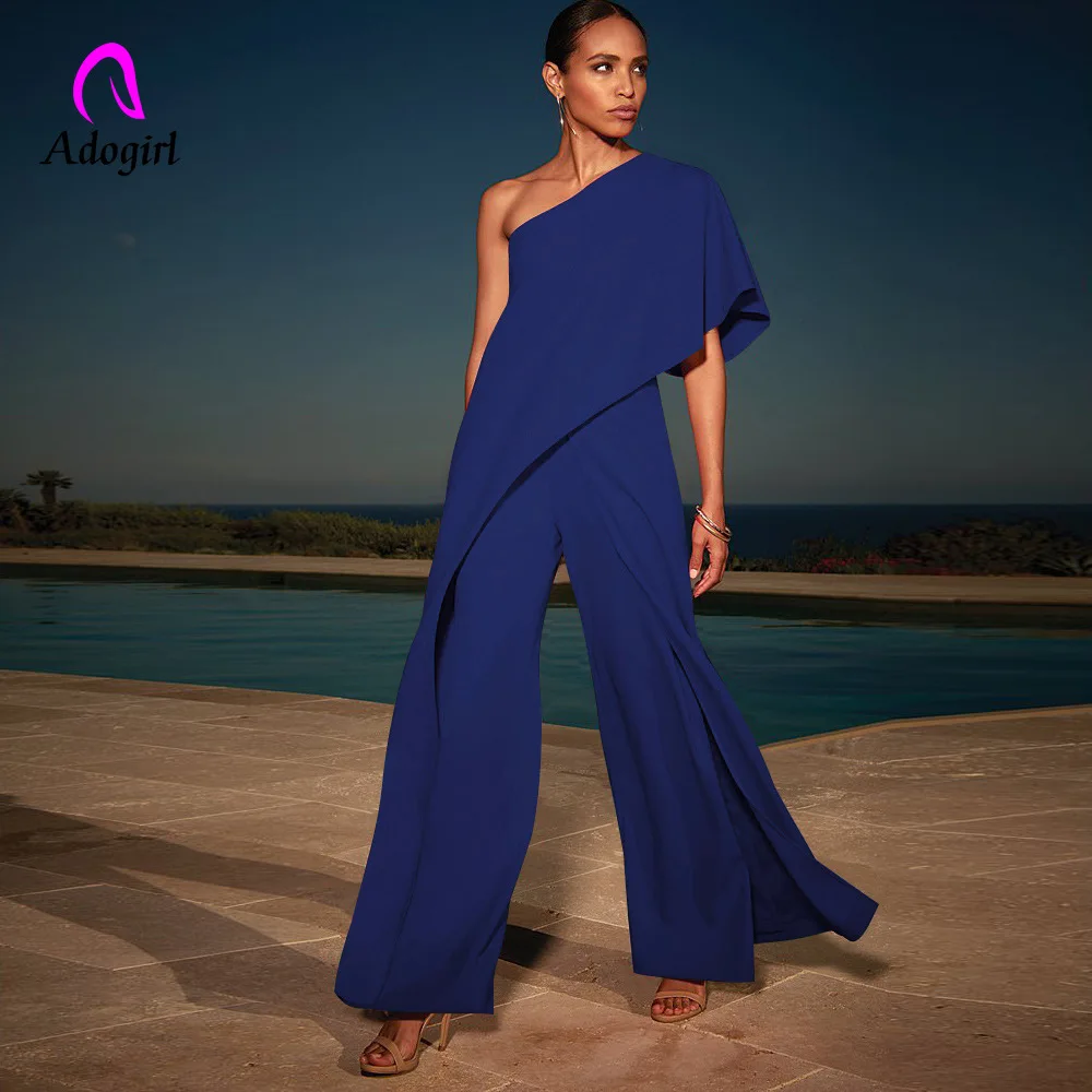 

Adogirl Sapphire Off Shoulder Rompers Womens White Jumpsuit Long Wide Leg Pants Slash Neck Solid Jumpsuit Elegant Party Jumpsuit