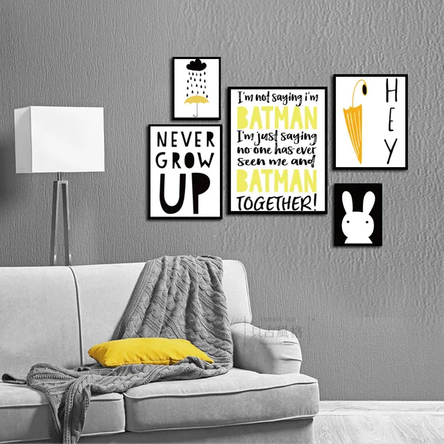 Us 465 25 Offnordic Kunst Cartoon Letters Poster Minimalistischen Leinwand Malerei Lustige Zitate Wandbild Moderne Kinder Zimmer Dekor Kein Rahmen