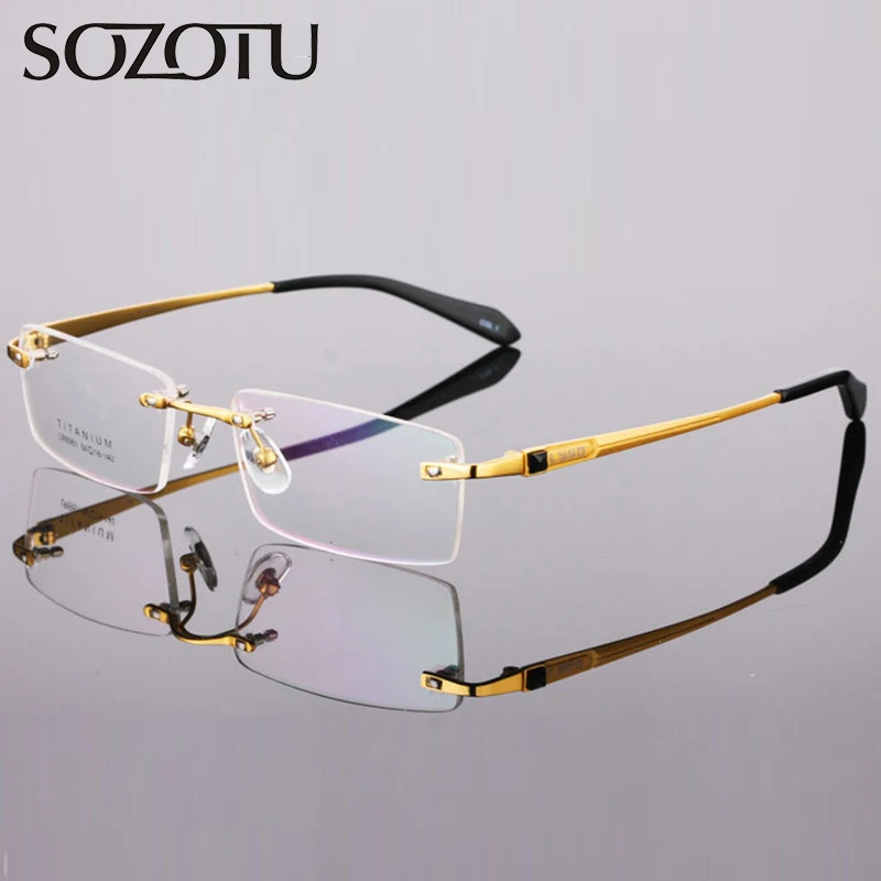 

Pure Titanium Spectacle Frame Men Eyeglasses Rimless Myopia Computer Optical Clear Lens Eye Glasses Frame For Male Eyewear YQ269