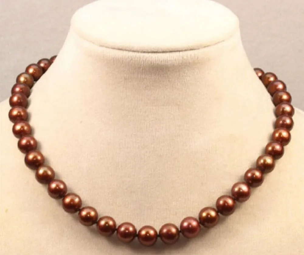 

Free Shipping >>>18" 10-11mm Natural coffee South Sea Pearl Necklace 14k yellow soliden clasp @