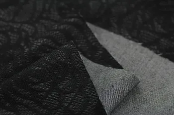 

stretch black lace Compound denim clothing fabric denim fabric windbreaker jacket pants cloth fabric wholesale