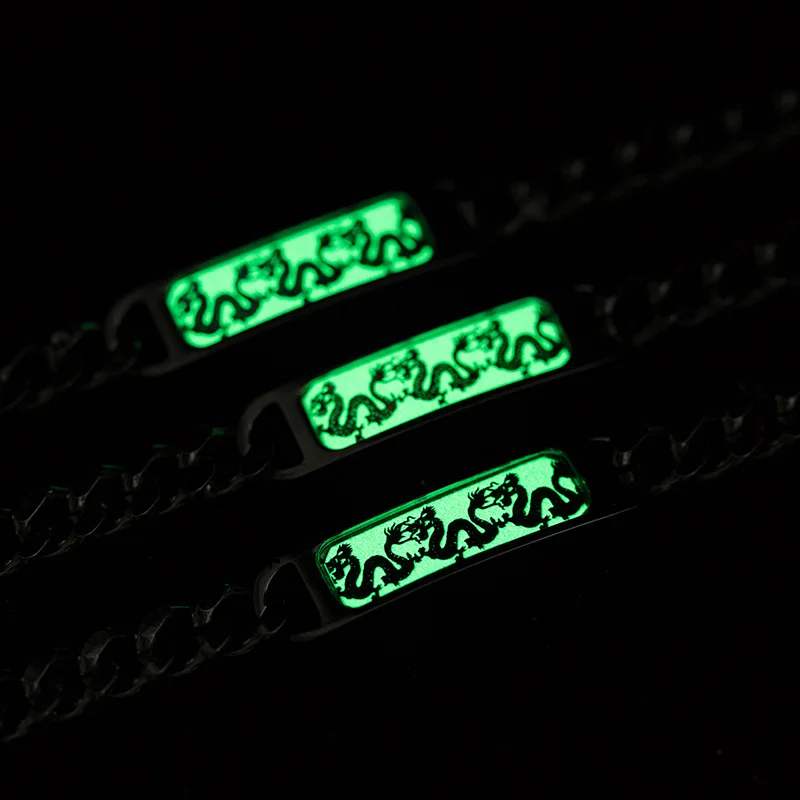 

Hainon Men Luminous Dragon Bracelet Stainless Steel Trendy Glow in the Dark Party Punk Jewelry Bracelet Silver Color Animal Gift