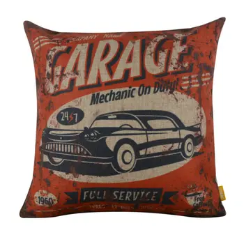 

LINKWELL 18x18" Vintage Rusted Old Car Garage Service Burlap Cushion Cover Throw Pillowcase For Men Man Cave