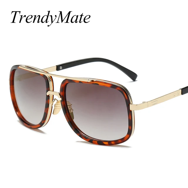 Black Frame Large Red Sun Glasses For Men Classic Style Pilot Brand Design Sunglasses Men Shades Double Bridge Oculos Male 1230T