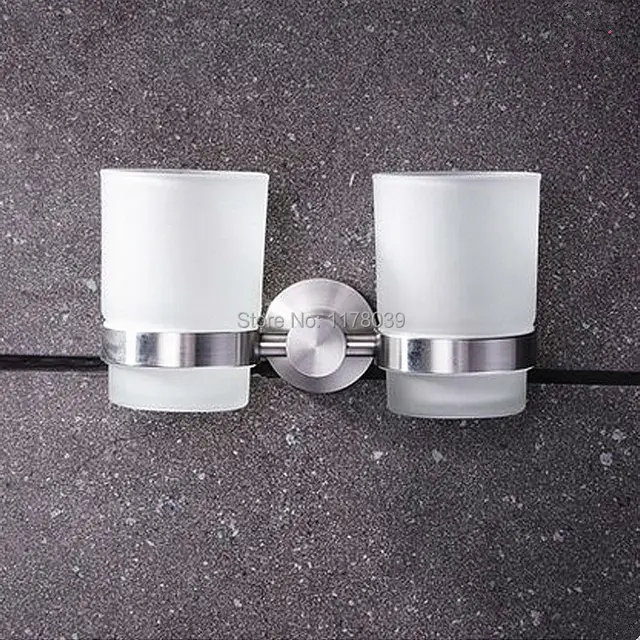 304 Stainless Steel Brushed Bathroom Double Cup Holders Wall Mounted 304 Stainless Steel Brushed Bathroom Double Cup Holders Wall Mounted Tumbler Holder Toothbrush