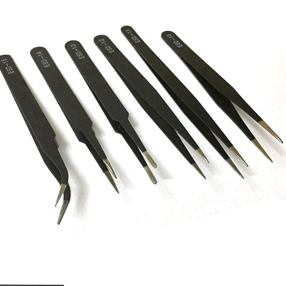 

6pcs Metal Resists Corrosion Safe Anti-static Tweezers Maintenance Tools Value Packs Anti-static Anti-corrosion Hand Tools