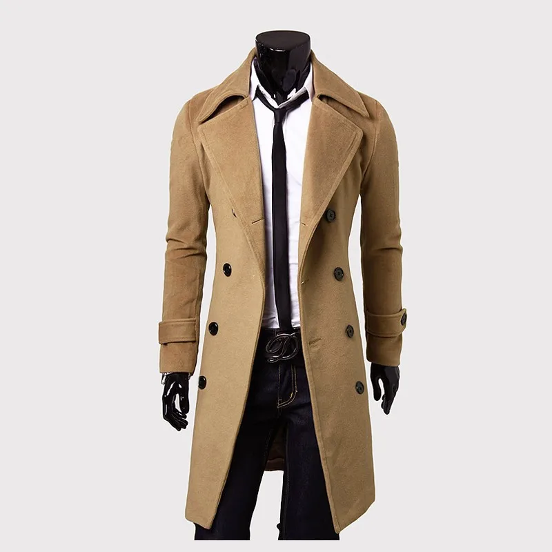 Зимнее длинное шерстяное пальто в британском стиле, мужской двубортный пиджак, Брендовое повседневное пальто, черный, серый, хаки, 3XL, 5z