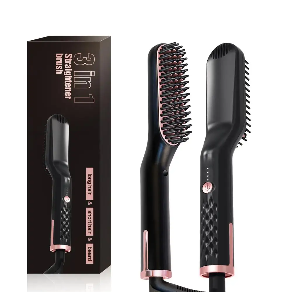 

3 in1 Beard Straightener Hair Brush Quick Heater Ionic Electric Straightener Curls Comb Multifunctional Hair Styling Tool.