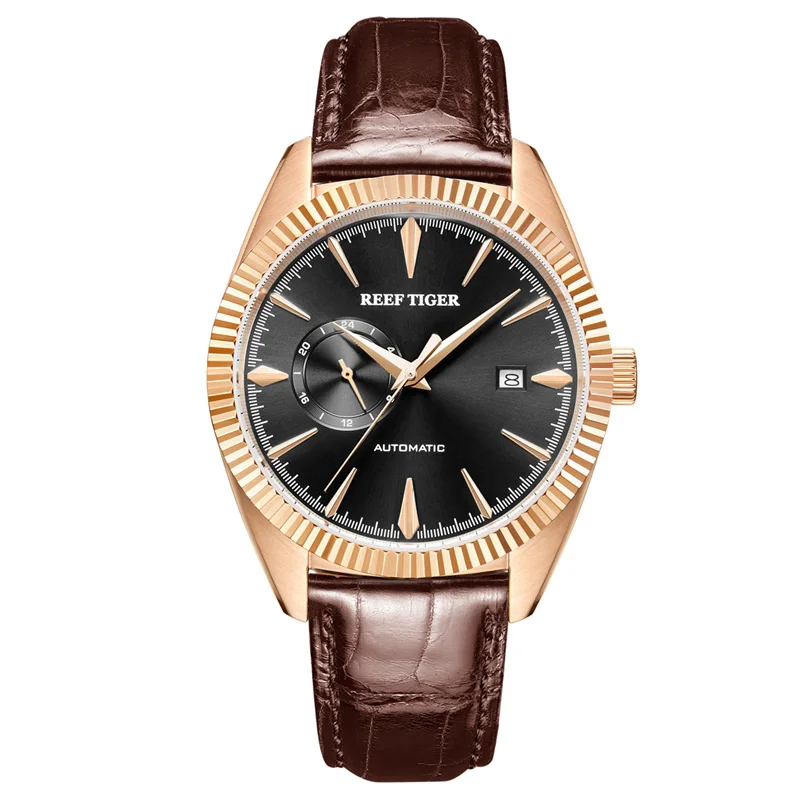 Reef Tiger/RT автоматические нарядные часы для мужчин, Топ бренд, роскошные часы, ремешок из натуральной кожи, синие часы, мужские часы RGA1616 - Цвет: RGA1616-PBS