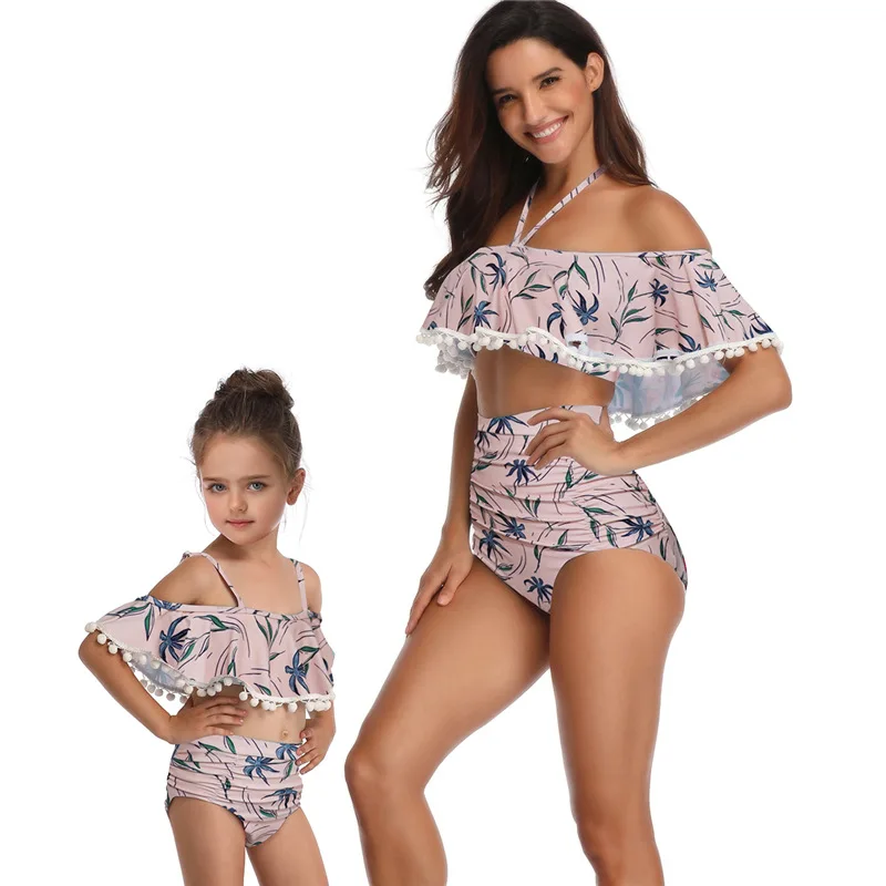 

Summer Mommy and Me Swimsuit Matching Family Outfits Bikini Suit Beachwear Mom and Daughters Cute Swimwear Towel Clothing Sets