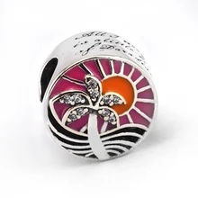 Подходит для Pandora Браслеты Тропический Закат Амулеты с смешанной эмалью и CZ стерлингового серебра 925 пробы-ювелирные изделия бусины