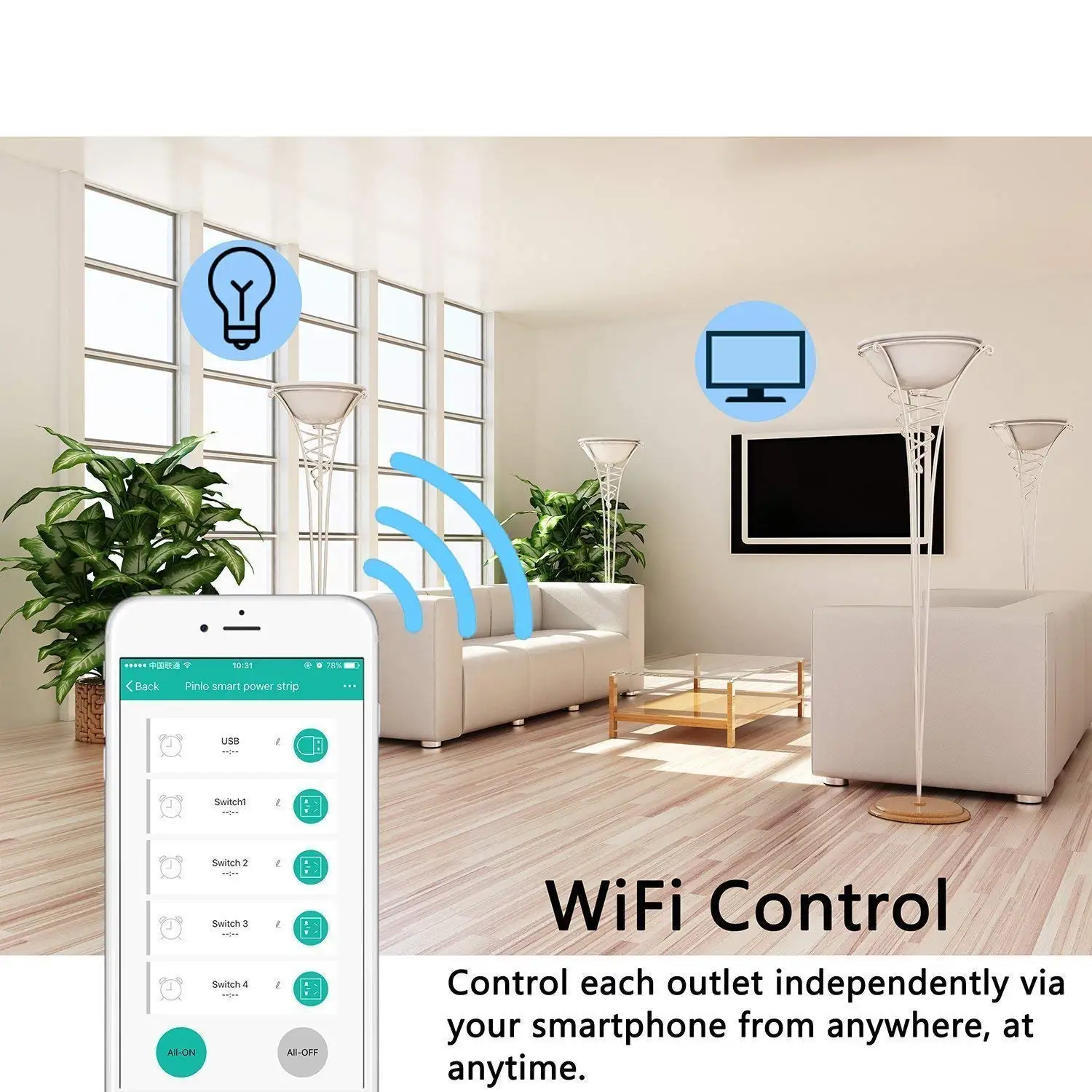 Wifi смарт-сетевой фильтр Защита от перенапряжения Голосовое управление 4 AC AU розетки розетка с USB 4 порта для зарядки 1.5м удлинитель